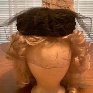 Vintage black pill box hat with blusher custom Styler got Genung’s. Like new